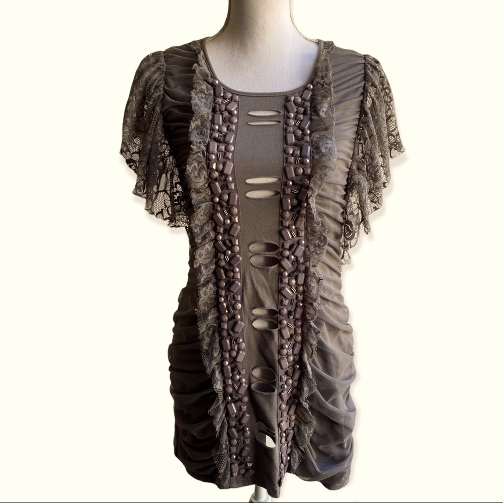 TWELVE BY TWELVE LOS ANGELES LACE CUTOUTS SHIRT TEE DRESS